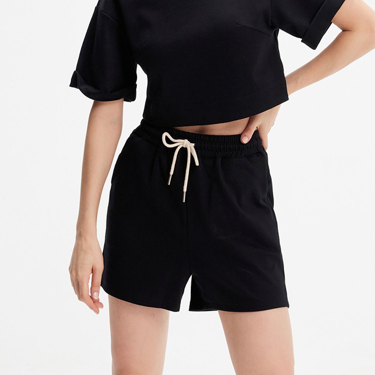 Sportliche Jersey-Strickshorts mit Kordelzug