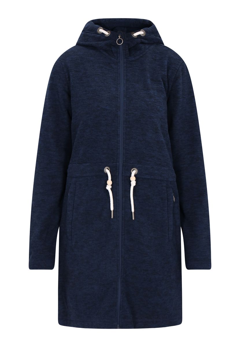 Damen Fleece Mantel mit Kapuze und Kordelzug