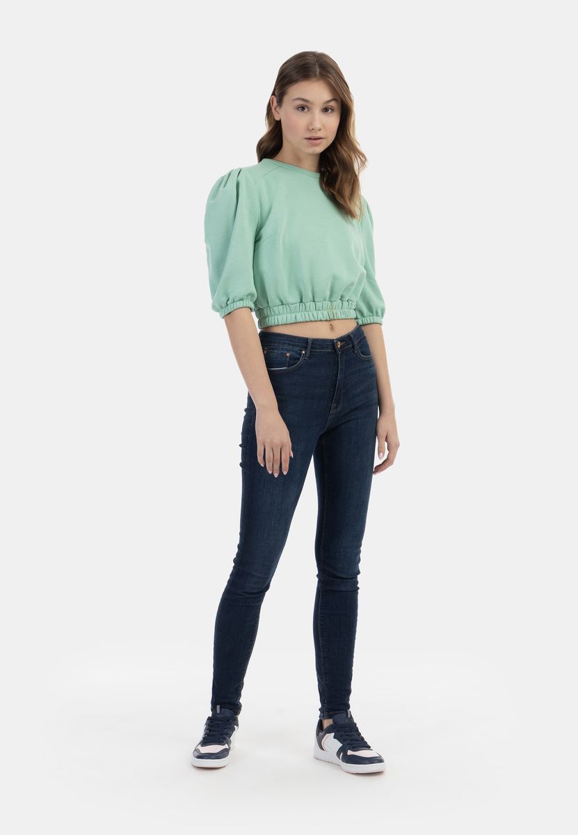 Kurzer Sweatpullover mit Puffärmeln