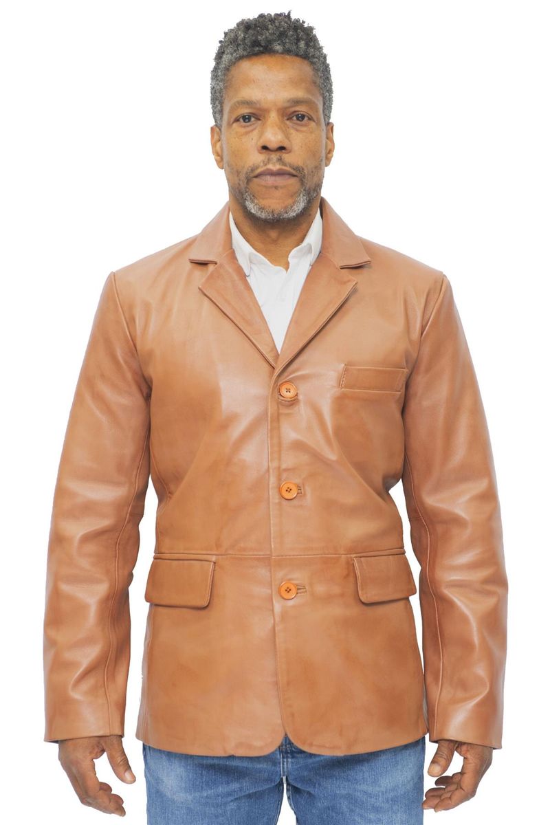Klassische Lederblazerjacke mit drei Knöpfen