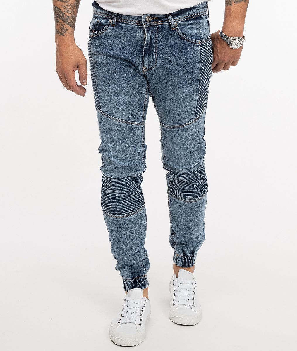 Tapered Biker Jeans mit gerippten Einsätzen