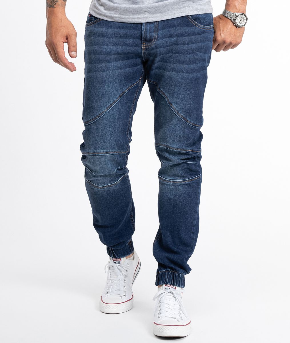Tapered Biker Jeans mit gerippten Einsätzen