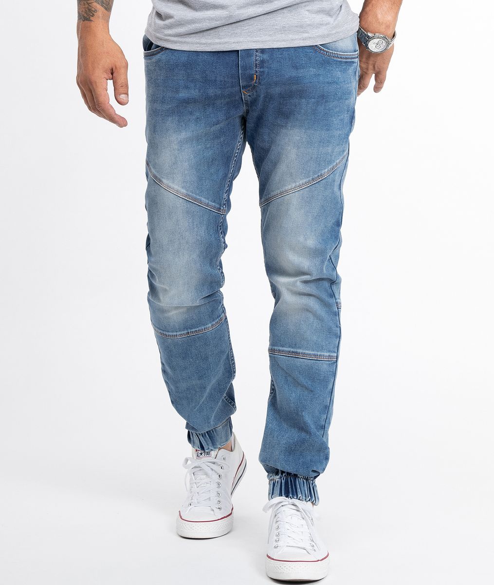 Tapered Biker Jeans mit gerippten Einsätzen