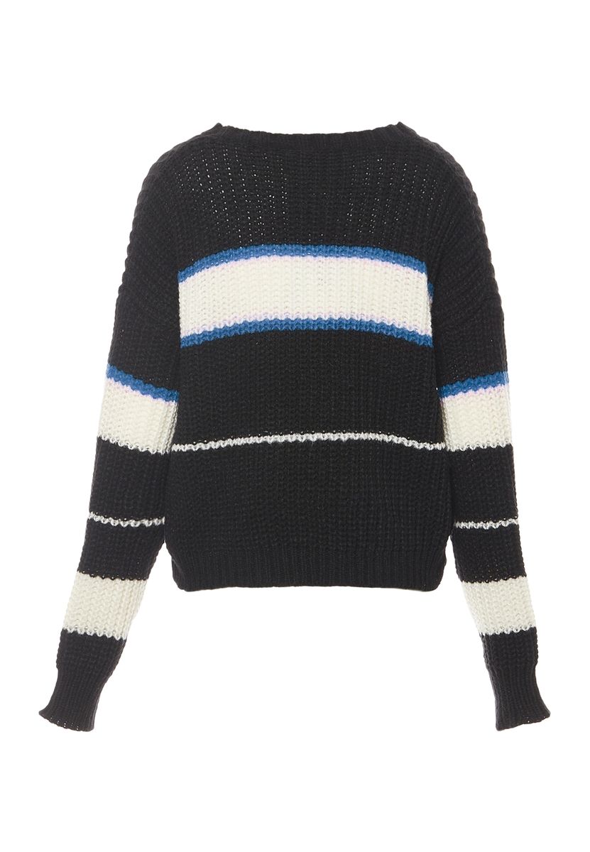 Grobstrick-Pullover mit horizontalen Streifen