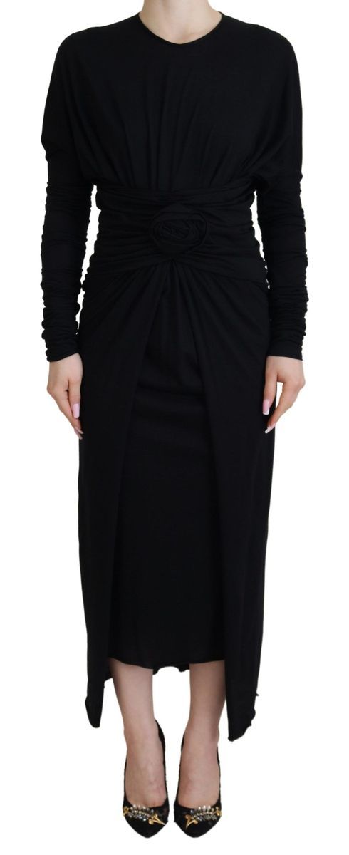 Dolce & Gabbana Schwarzes Etuikleid Midi Wollmantel Damenkleid