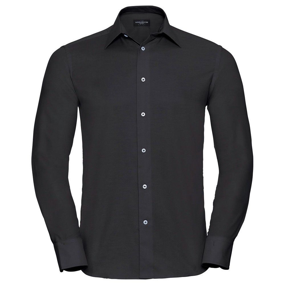 Russell Collection - Formelles Hemd für Herren Langärmlig (Schwarz)
