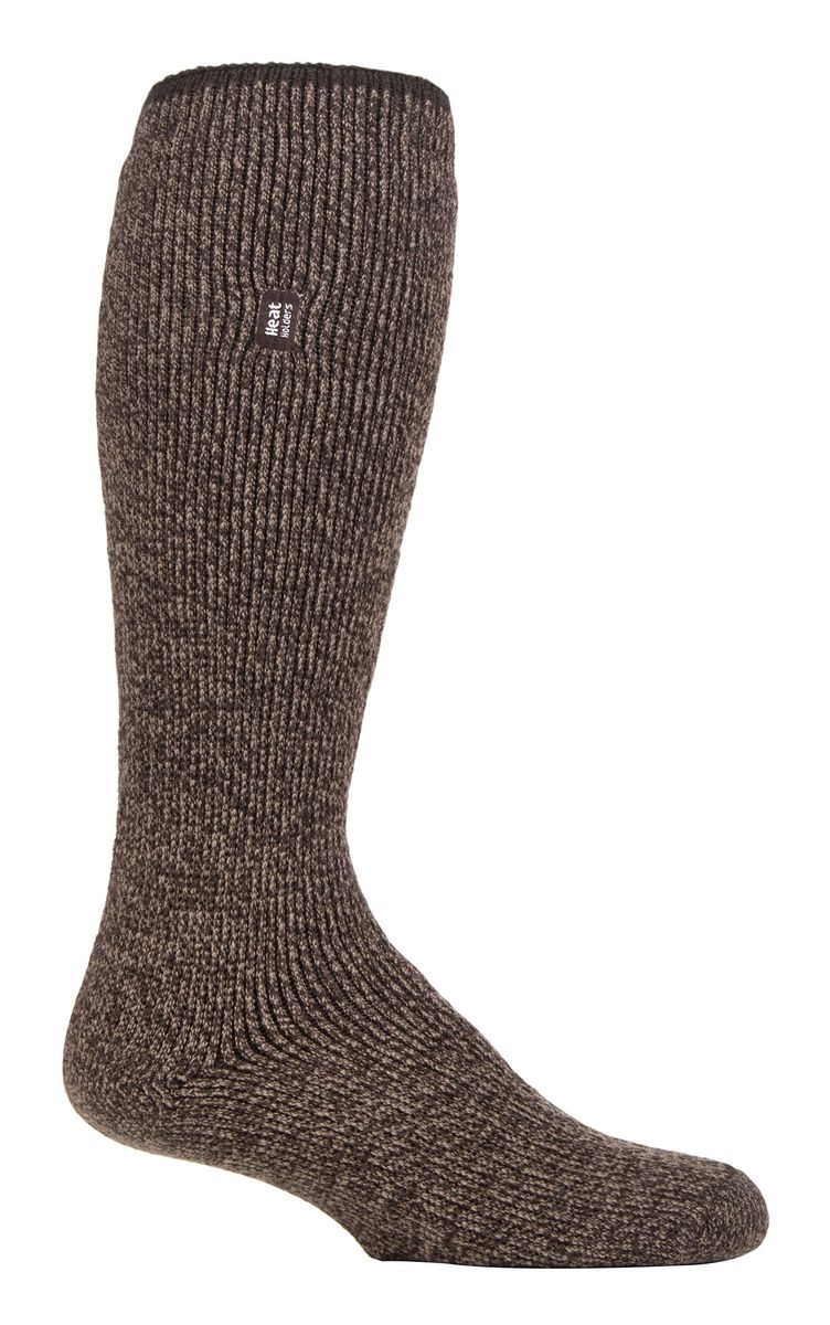 Heat Holders - Mens Long Leg Outdoor Merino Wool Thermal Socks with Reinforced Heel and Toe for Winter - Brown