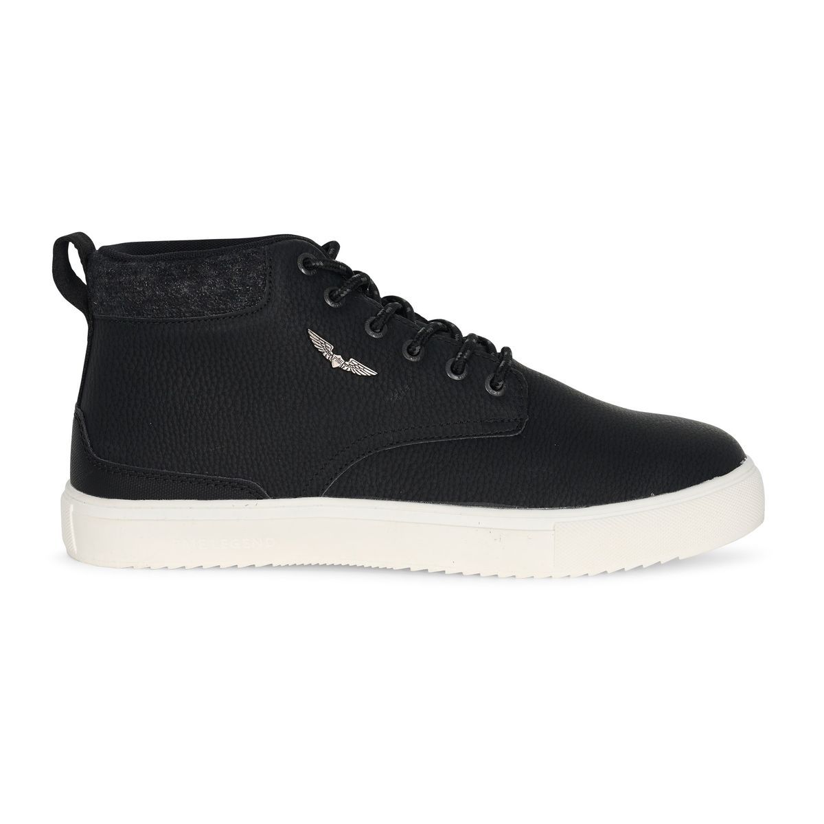 Schwarze Leder-Mid-Top-Sneakers