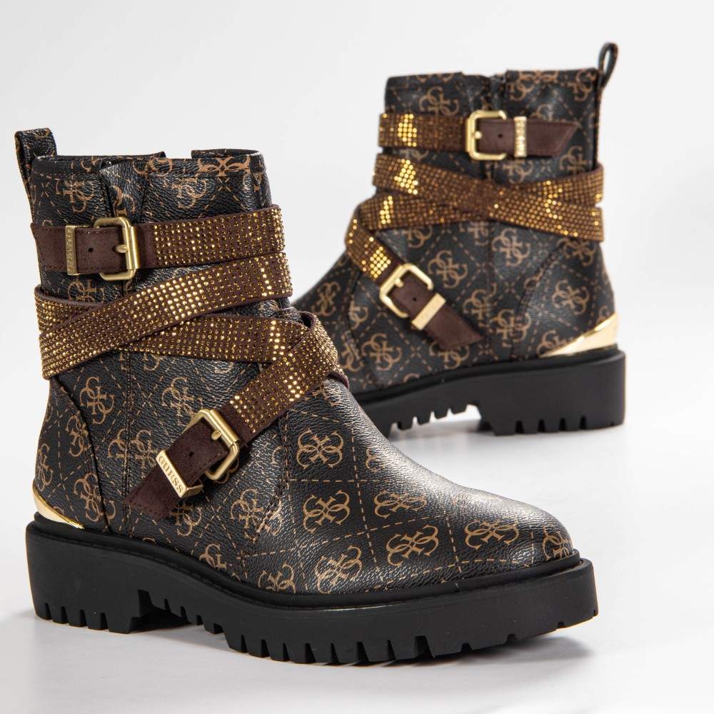 Ornina Combat-Boots mit Monogramm-Print
