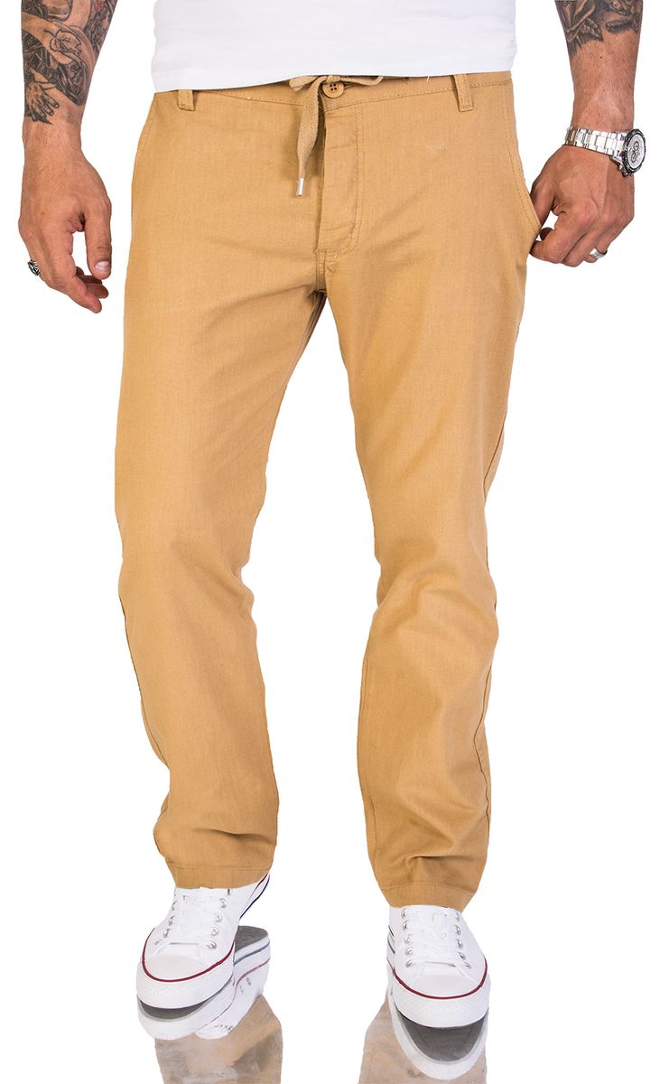 Lässige Leinenmischung Stoffhose mit Kordelzug