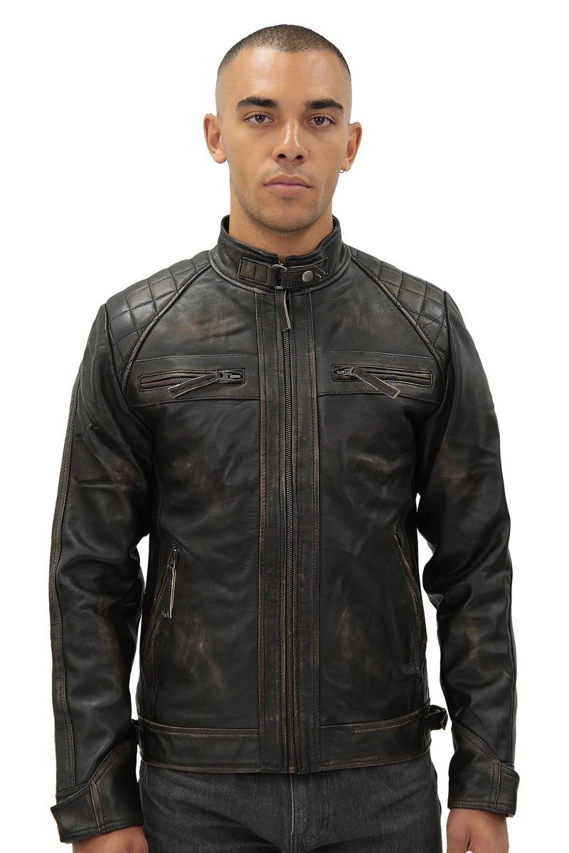 Klassische gesteppte Leder Bikerjacke für Herren