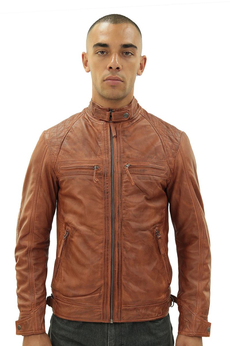 Klassische gesteppte Leder Bikerjacke für Herren
