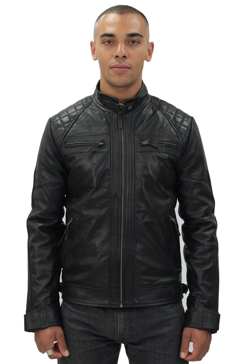 Klassische gesteppte Leder Bikerjacke für Herren