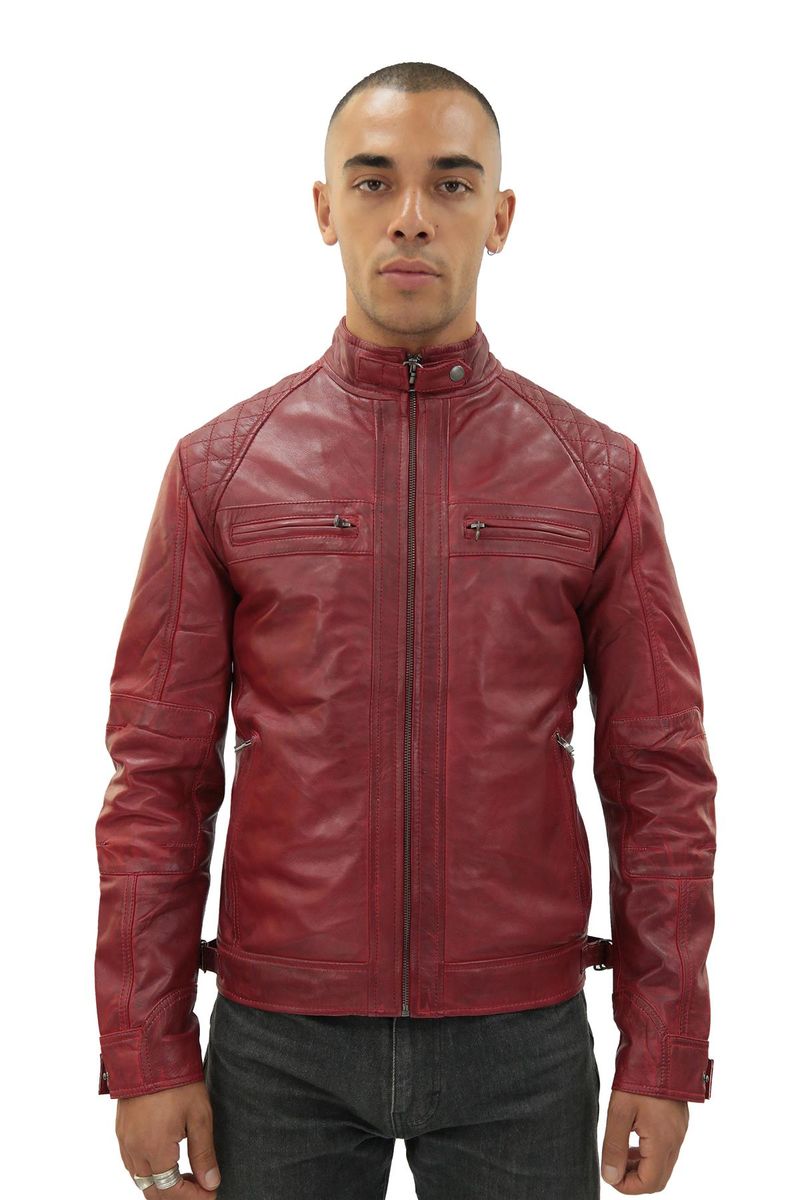 Klassische gesteppte Leder Bikerjacke für Herren