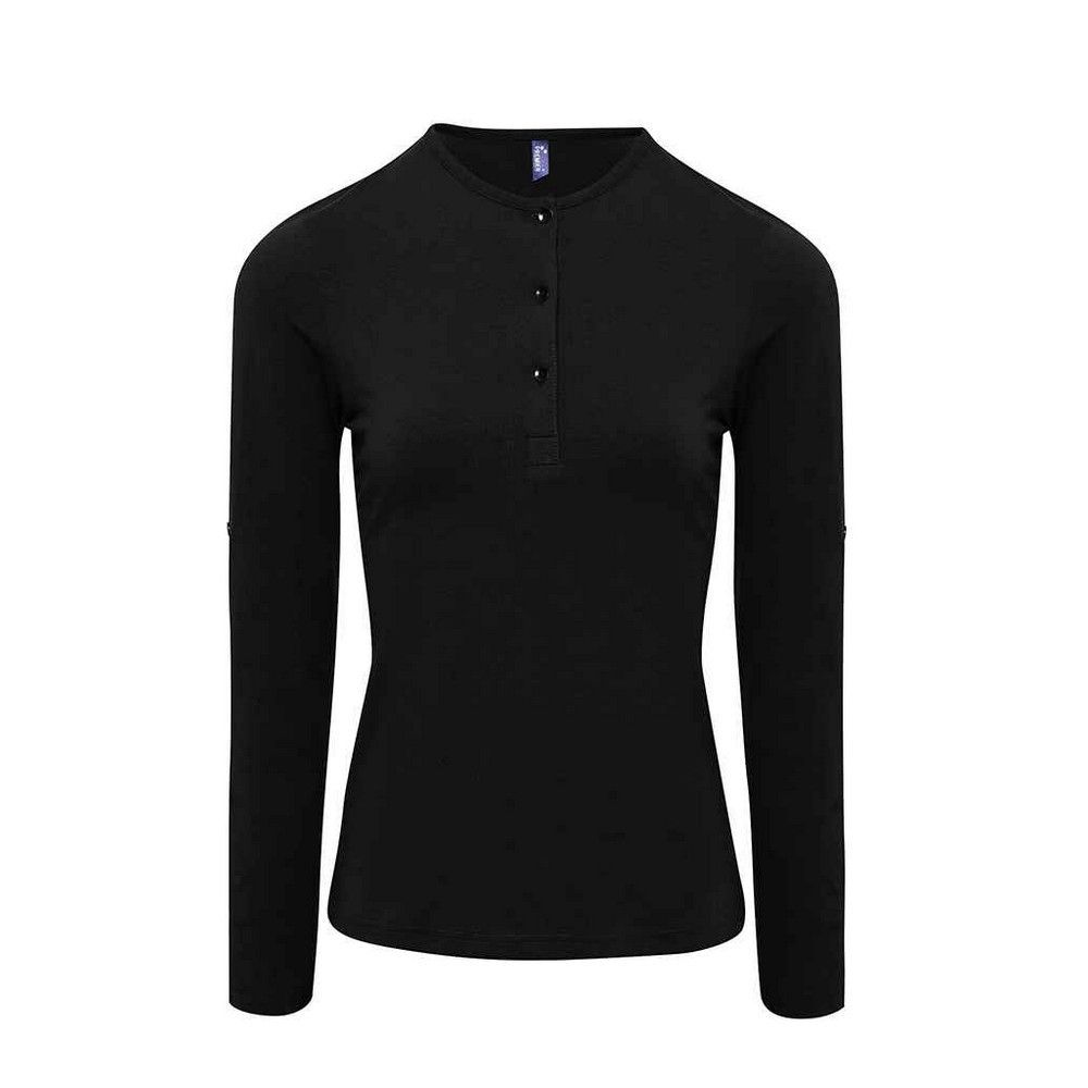 Premier Womens/Ladies Long John Plain Roll Sleeve T-Shirt (Schwarz)