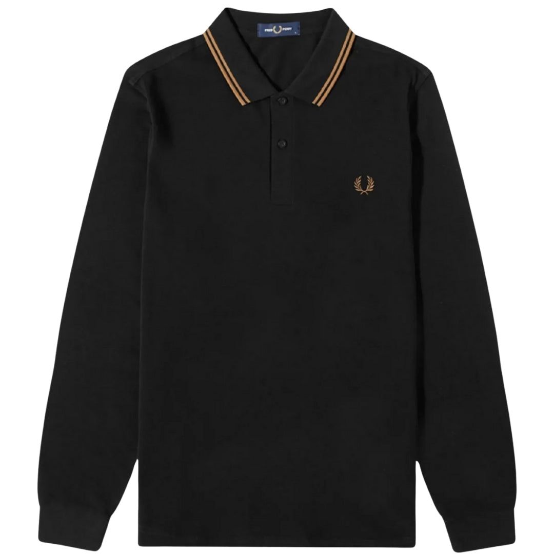 Schwarzes Herren Langarm Poloshirt
