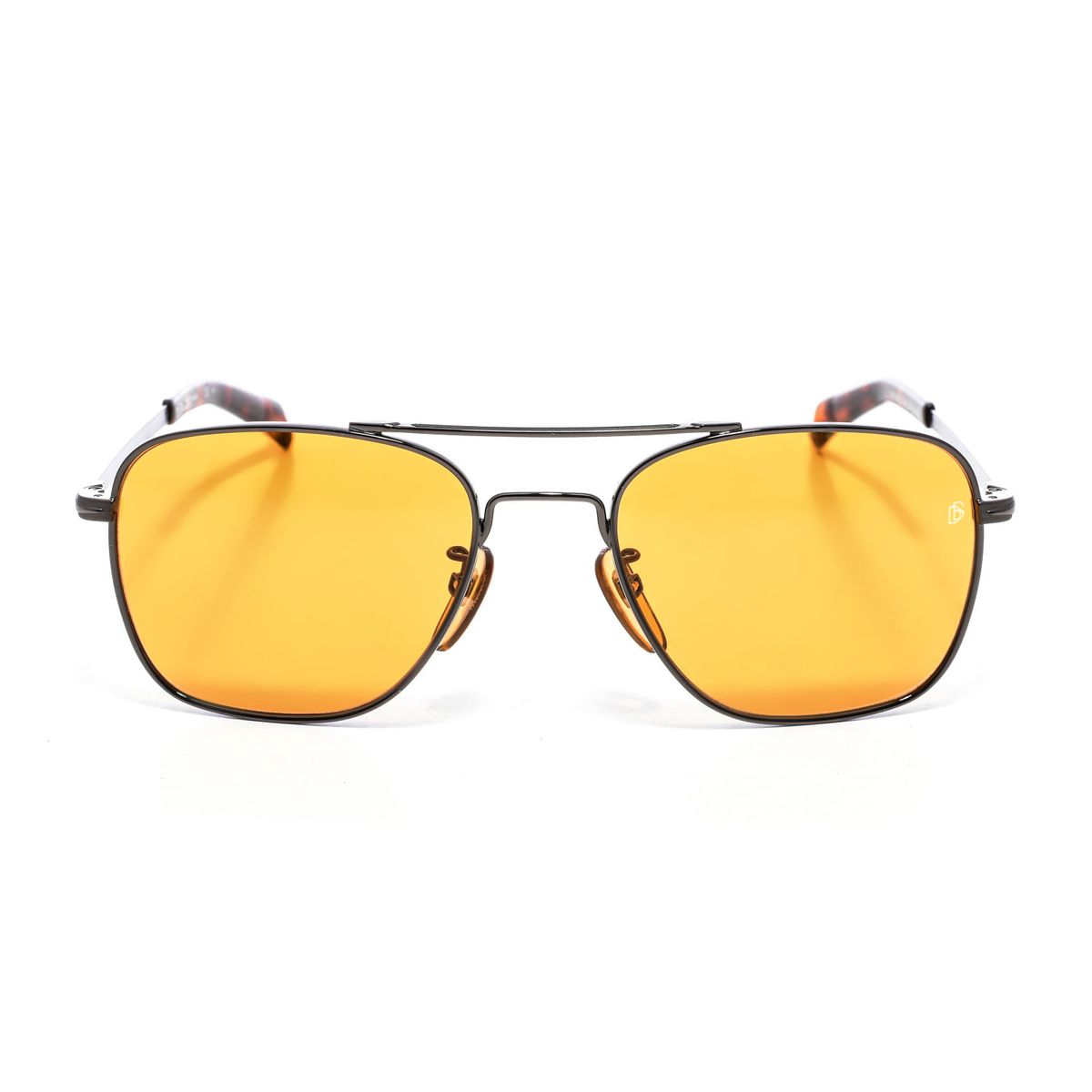 Quadratische Pilotenbrille mit orangefarbenen Gläsern