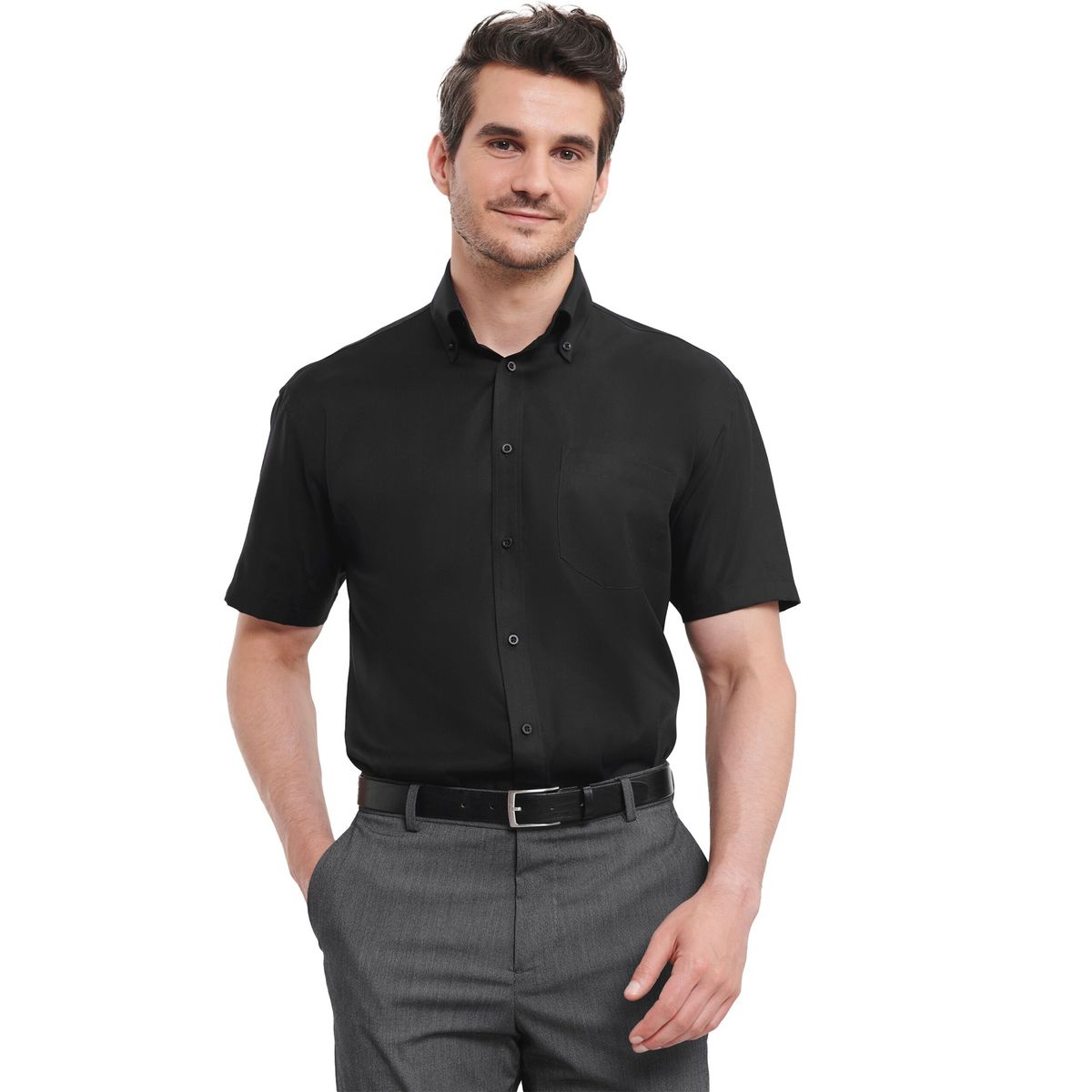 Kurzärmeliges Button-Down-Hemd aus Baumwoll-Twill