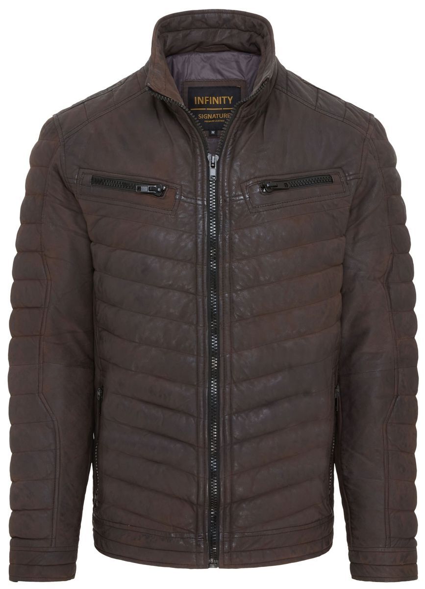 Gesteppte braune Lederjacke für Herren