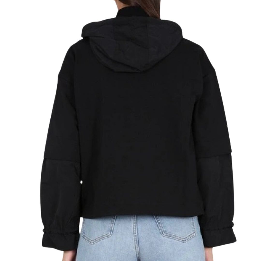 Hybrid-Hoodie mit Reißverschluss und Materialmix