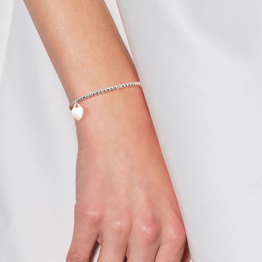 Poliertes Silberperlen-Armband mit Herz