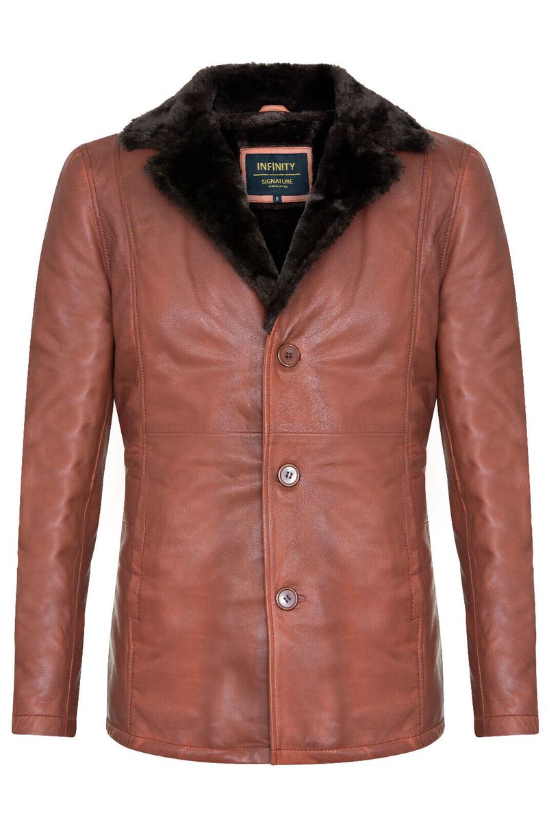 Lederblazer mit Pelzkragen