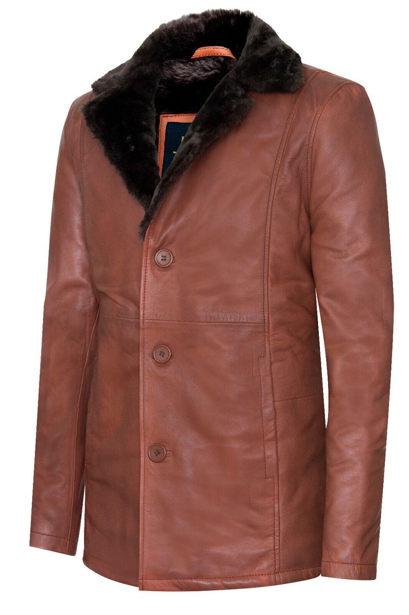 Lederblazer mit Pelzkragen
