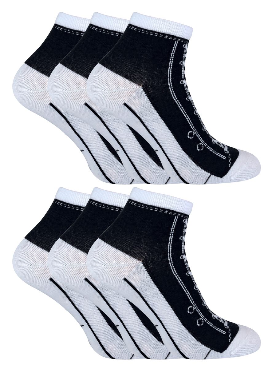 6 Paar Multipack Socken, die wie Schuhe aussehen | Socken Snob | Neuheit lustig Lace Up Converse Socken - schwarz