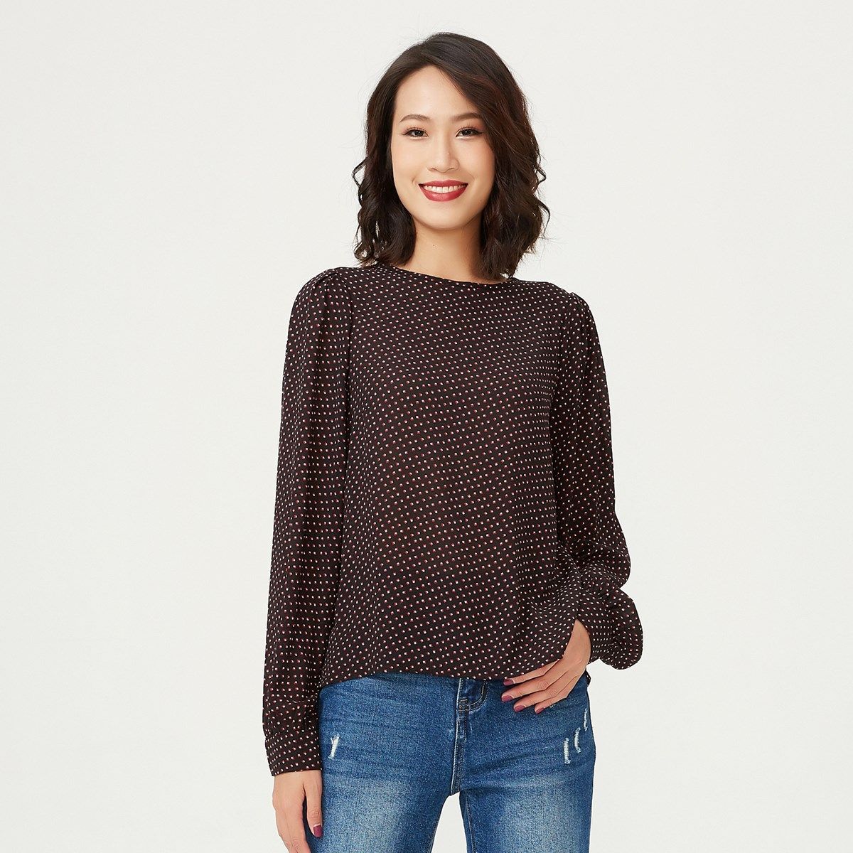 Langärmelige Bluse mit Polka-Dot-Muster