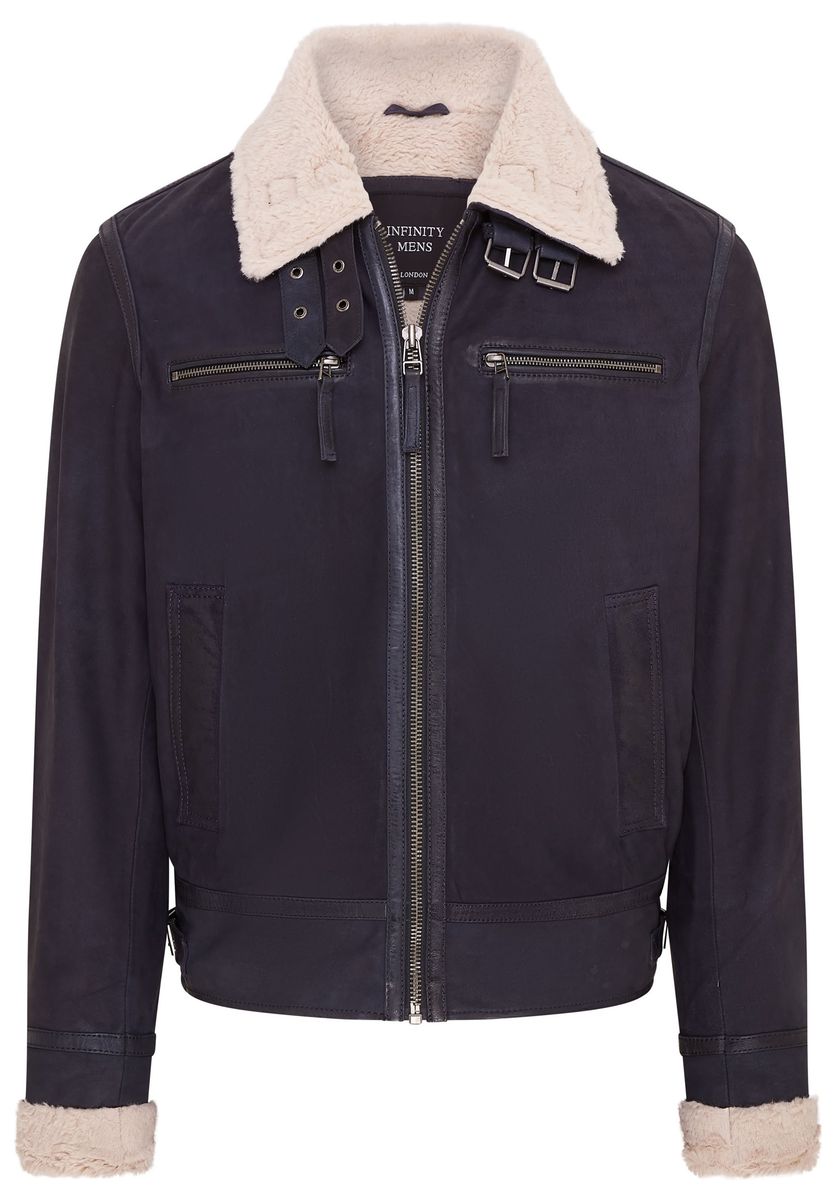 Herren Shearling Kragen Leder Bomberjacke