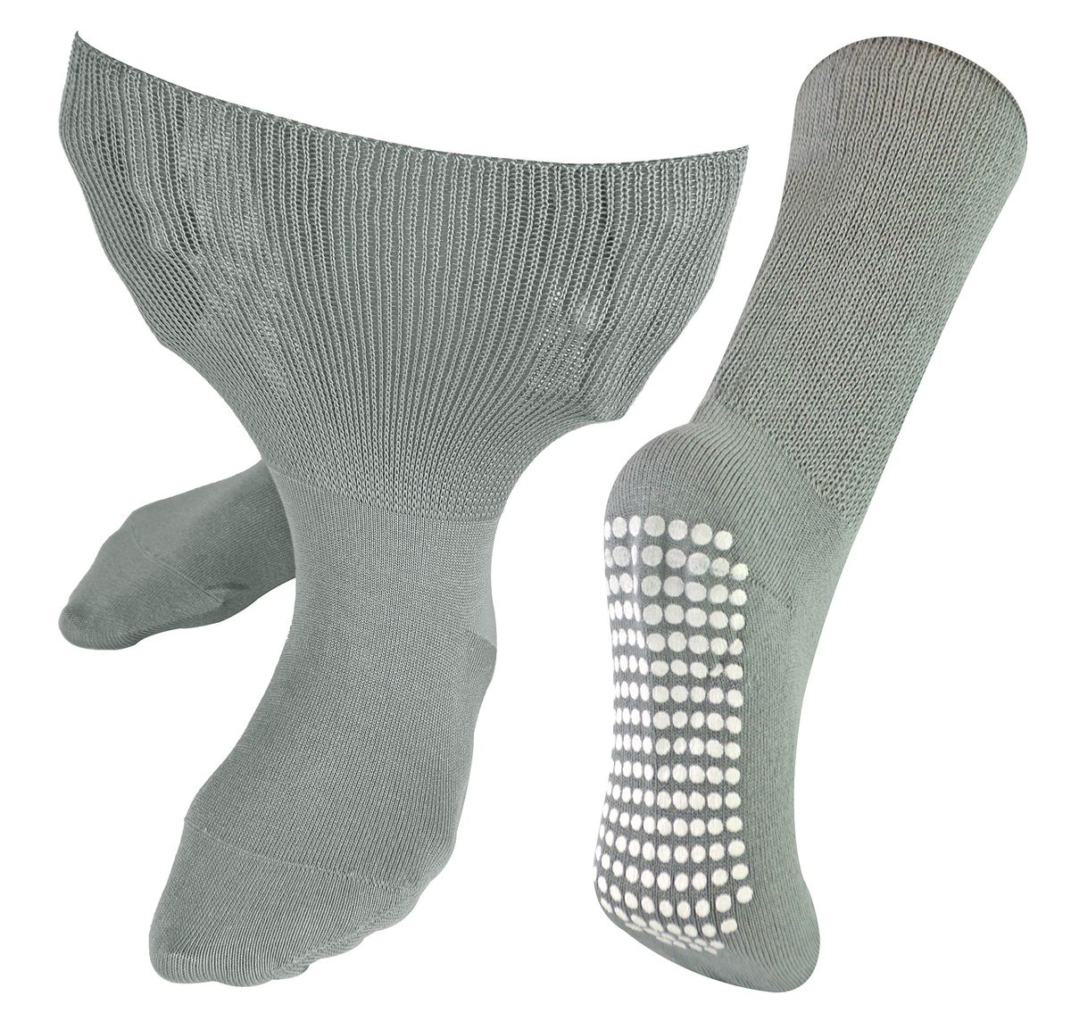 Extra breite Ödemsocken mit rutschfesten Griffen | Dr.Socks | Herren & Damen | Bambus Pantoffelsocken mit Grippern für geschwollene Beine Knöchel & Füße - Grau