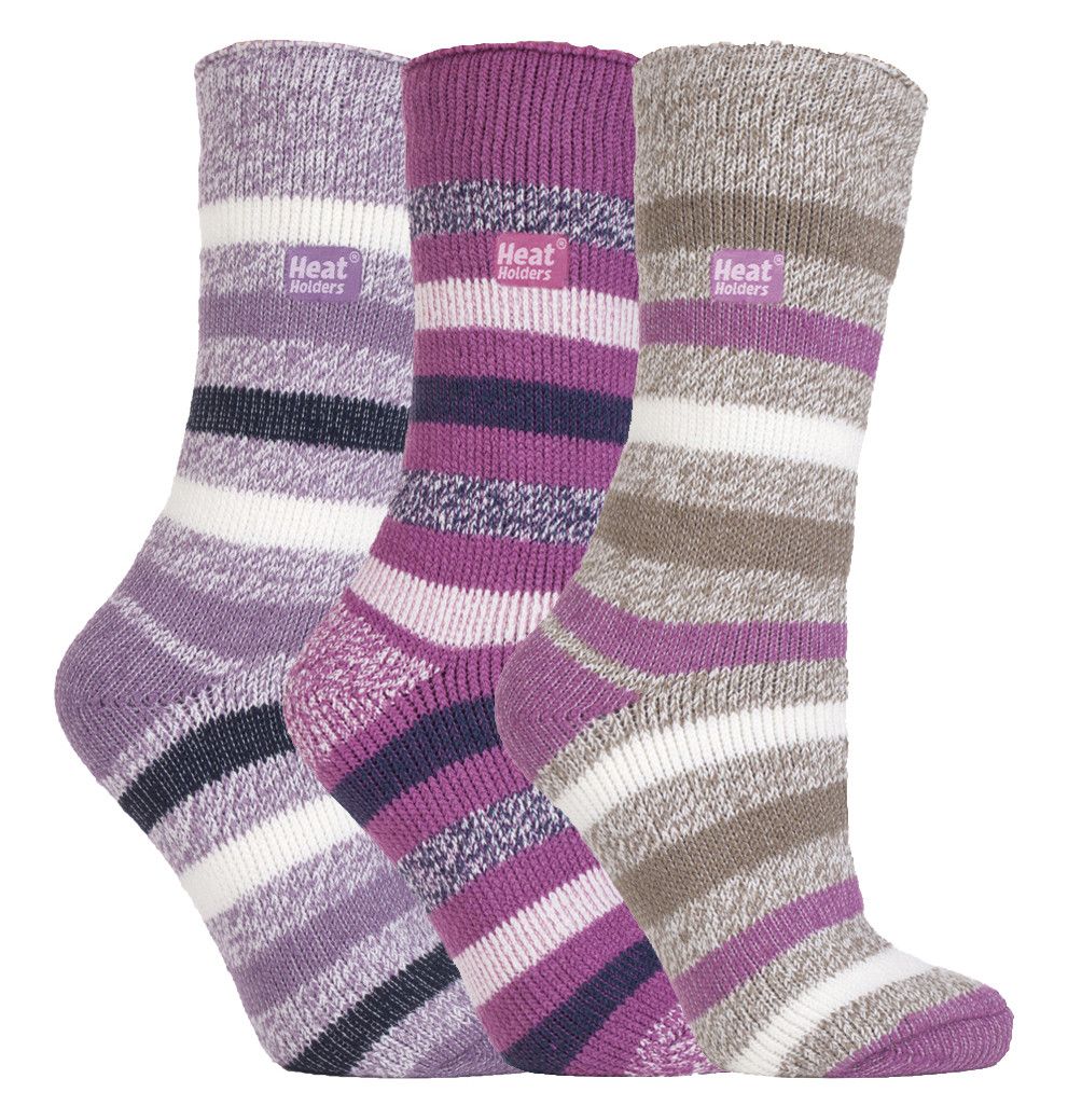 HEAT HOLDERS - 3er Pack Multipack Damen Isolierte Thermosocken für den Winter - Block Stripe