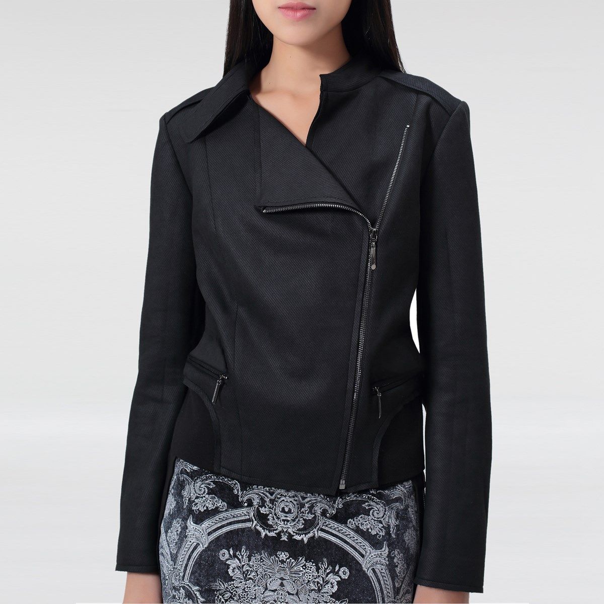 Asymmetrische Wildlederjacke mit Reißverschluss