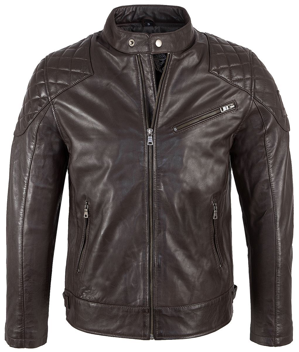 Herren Lederjacke mit gesteppter Schulterpartie