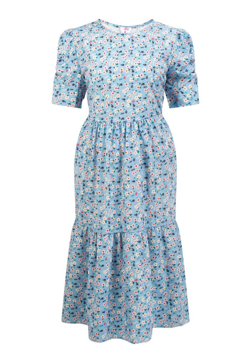 Mymo Midi-Kurzarmkleid Damen Blau Mehrfarbig