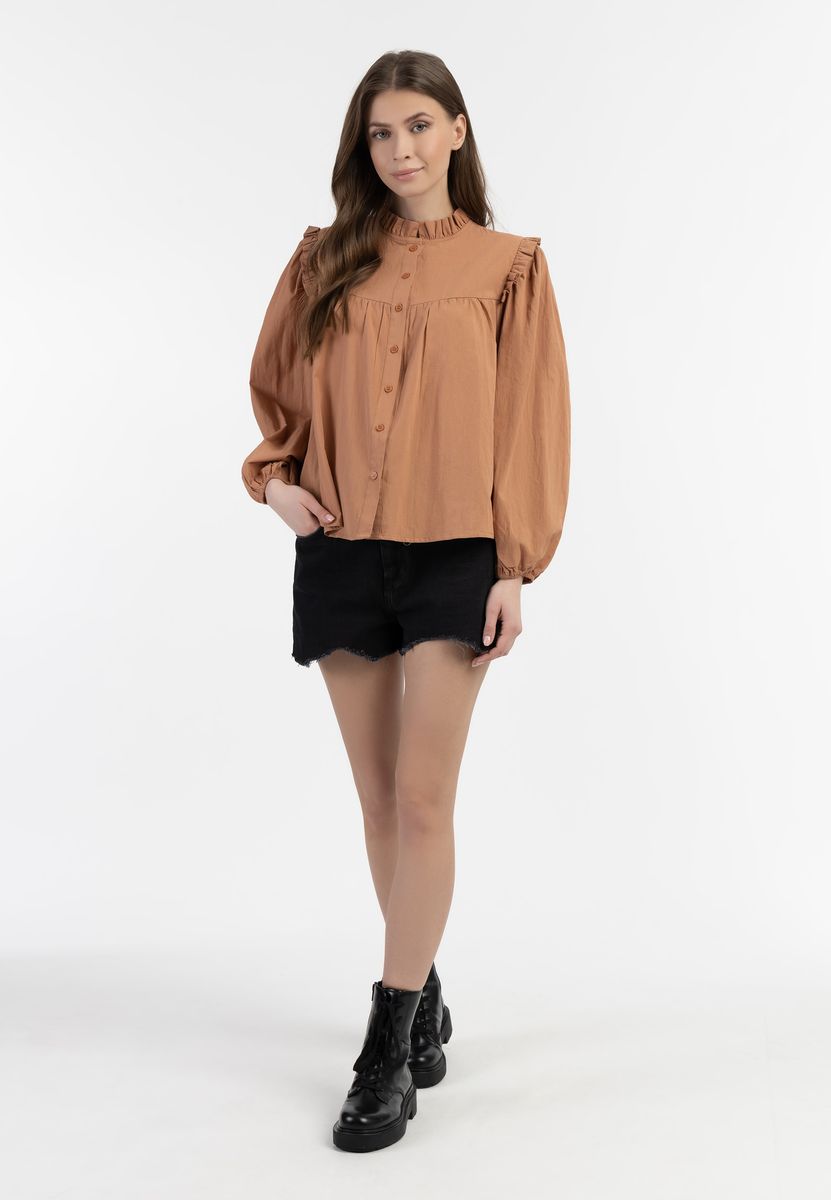 Baumwollbluse mit Rüschen und Puffärmeln