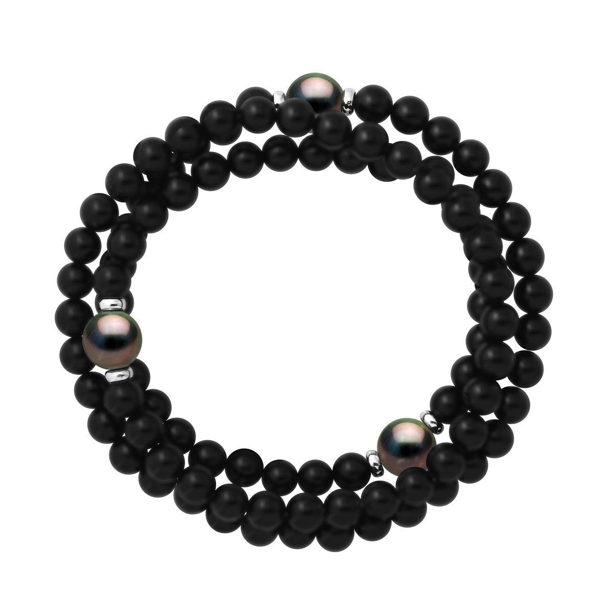 Dreireihiges Armband aus mattem Achat und Perlen