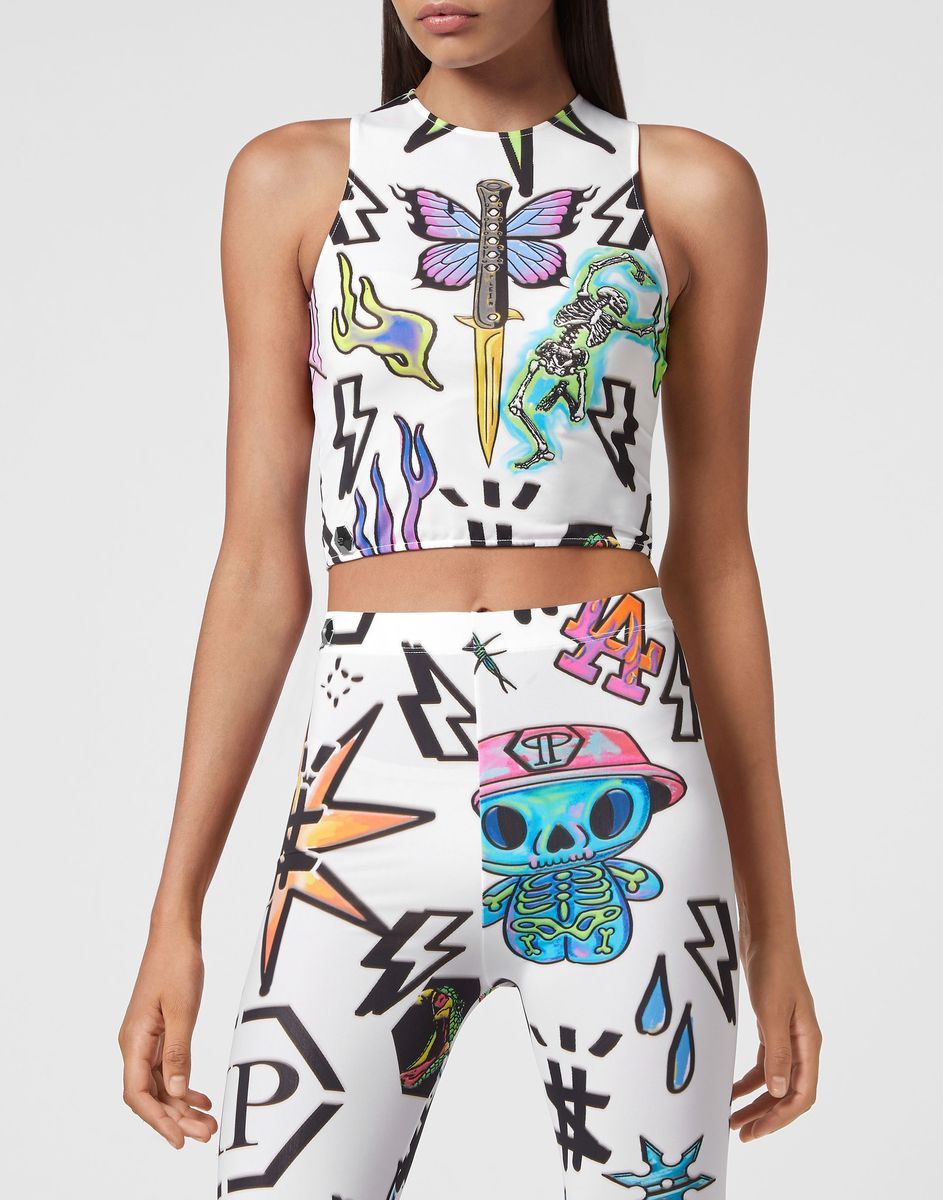 Ärmelloses Tanktop mit Monogramm-Tattoo-Print
