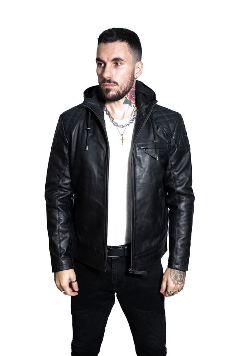 Retro Nappa-Lederbomberjacke mit Kapuze