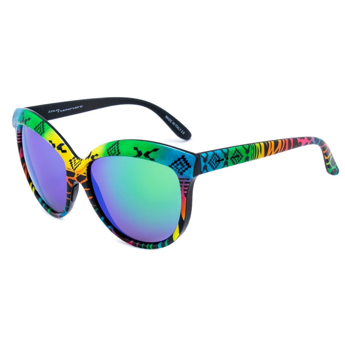 Gemusterte Cat-Eye-Sonnenbrille mit verspiegelten Gläsern