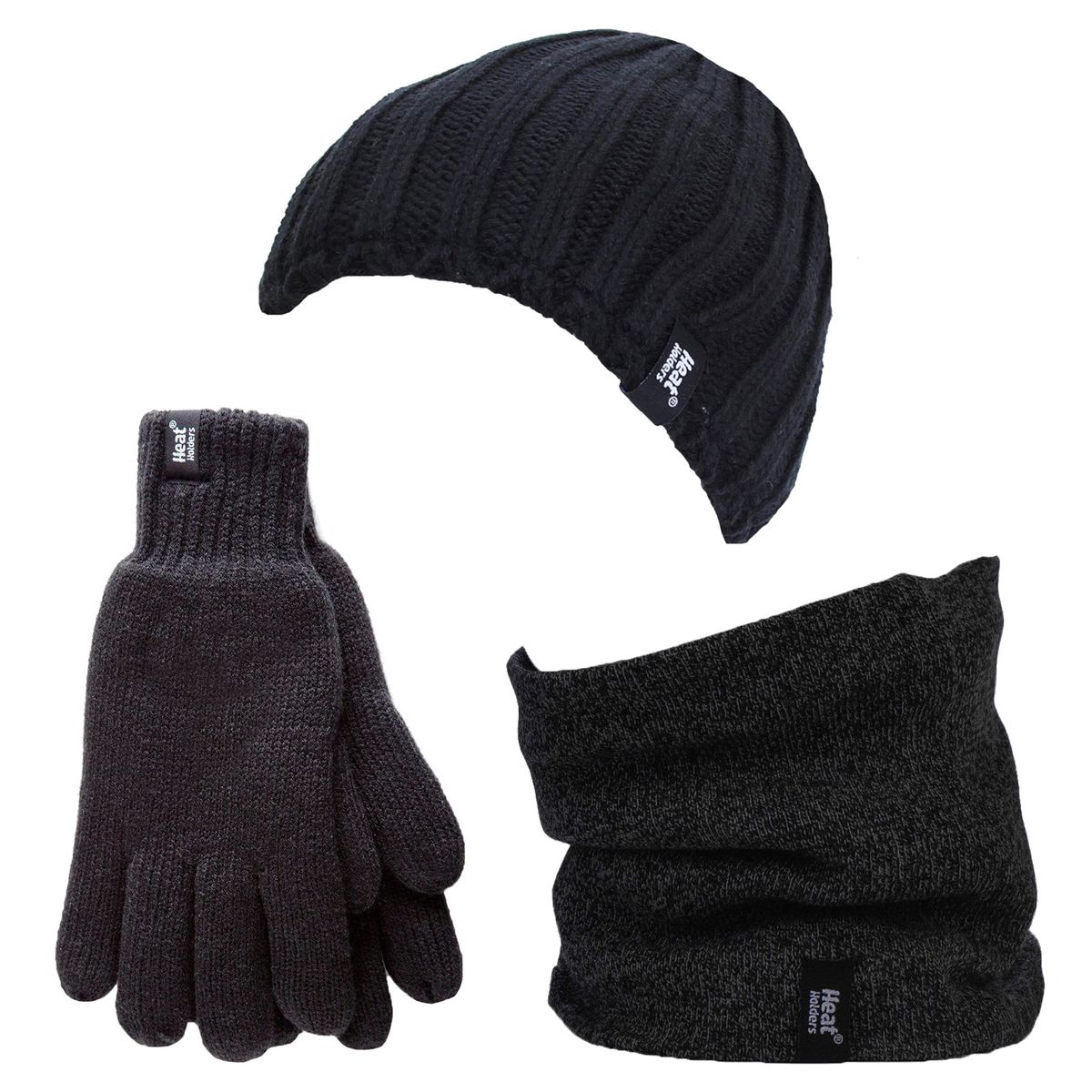 Wärmehalter - Thermische Wintermütze, Halswärmer und Handschuhe aus Fleece für Männer - Schwarz