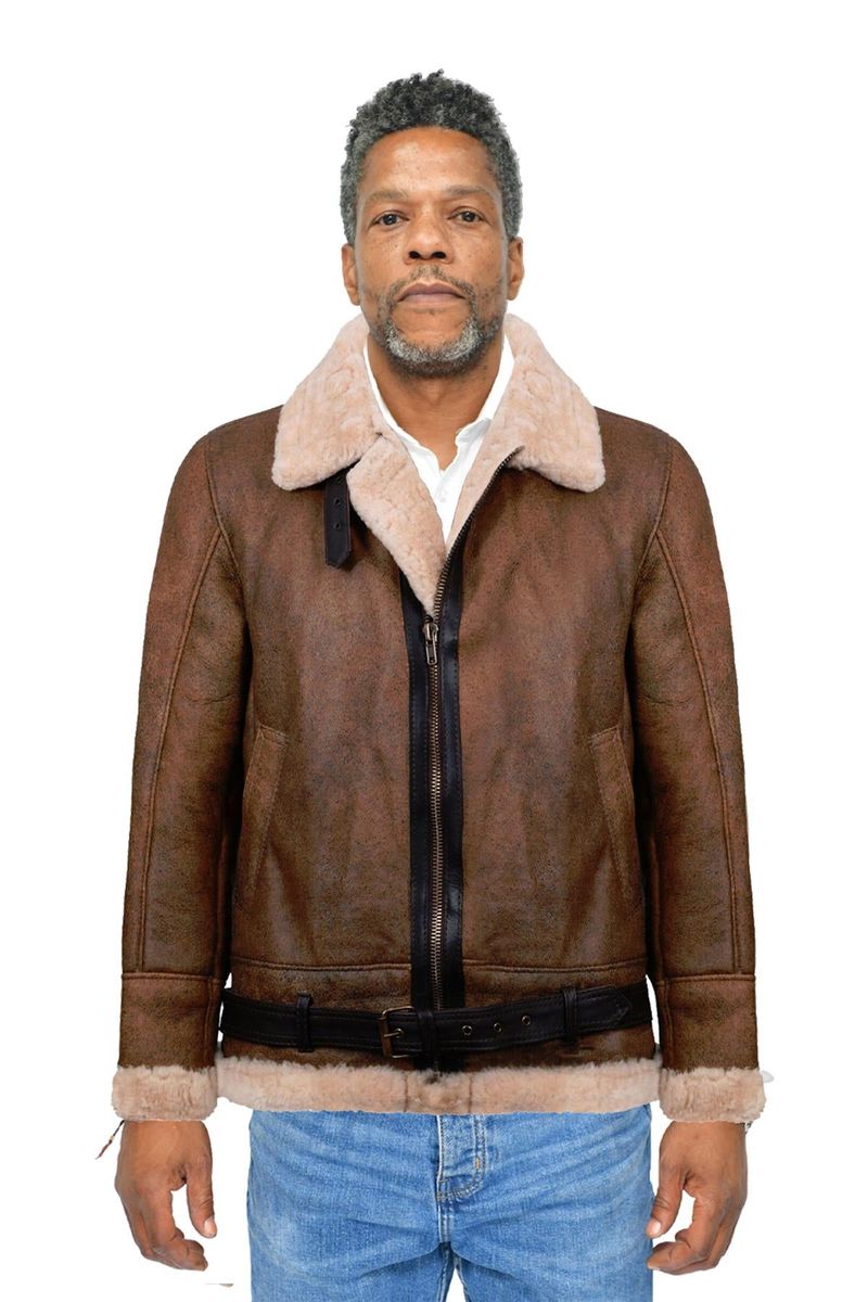 Herren Vintage Braun Shearling Fliegerjacke