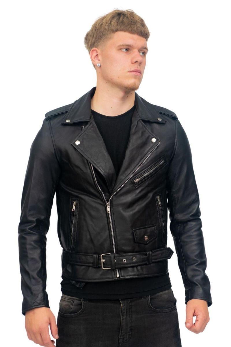 Klassische Brando-Bikerjacke aus Leder für Herren
