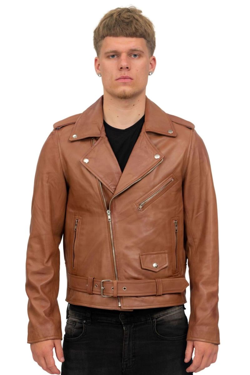 Klassische Brando-Bikerjacke aus Leder für Herren