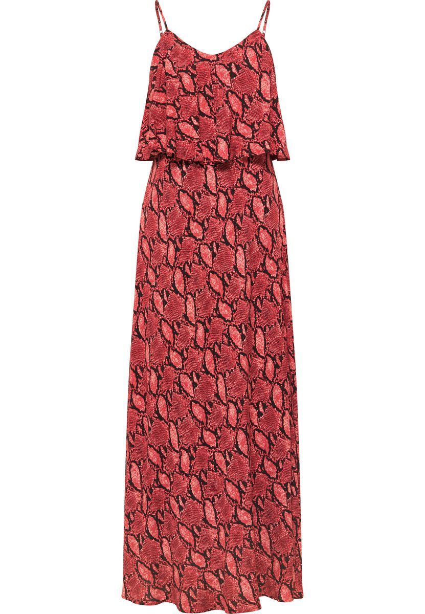Maxikleid mit Schlangenmuster und Rüschen