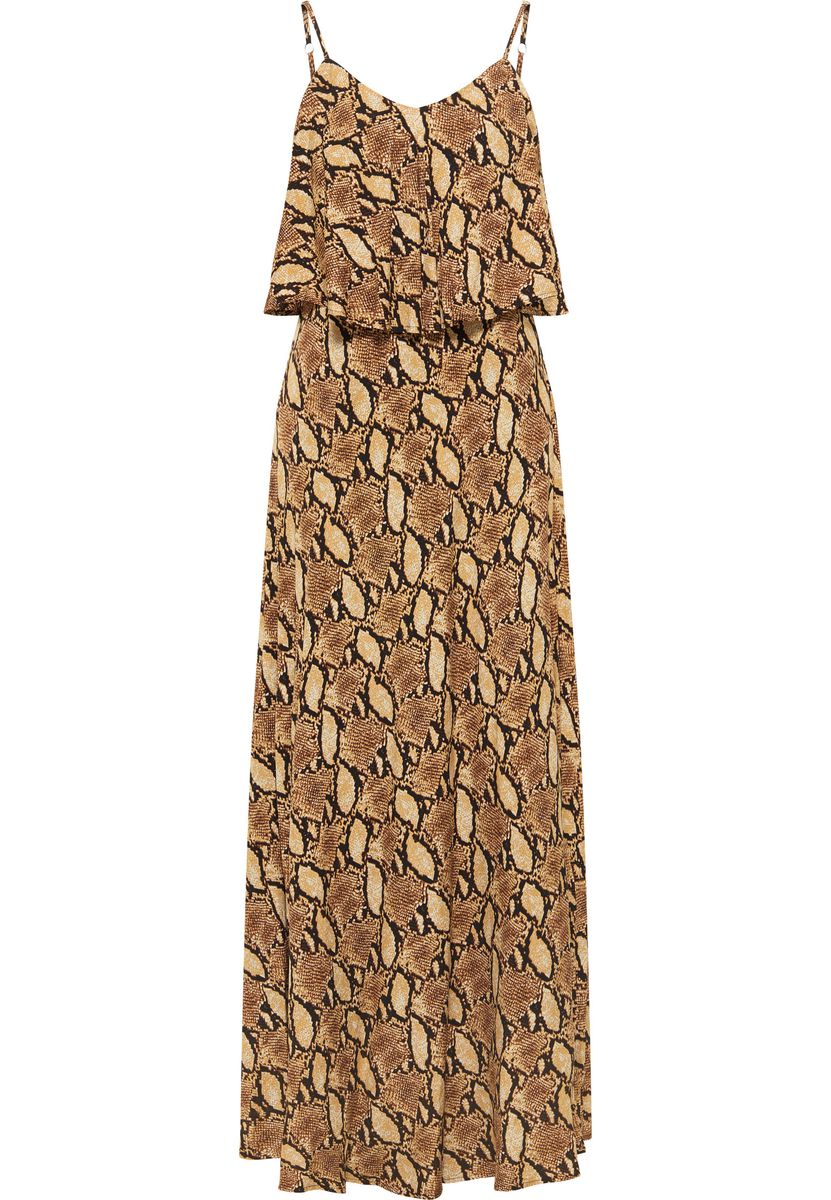 Maxikleid mit Schlangenmuster und Rüschen