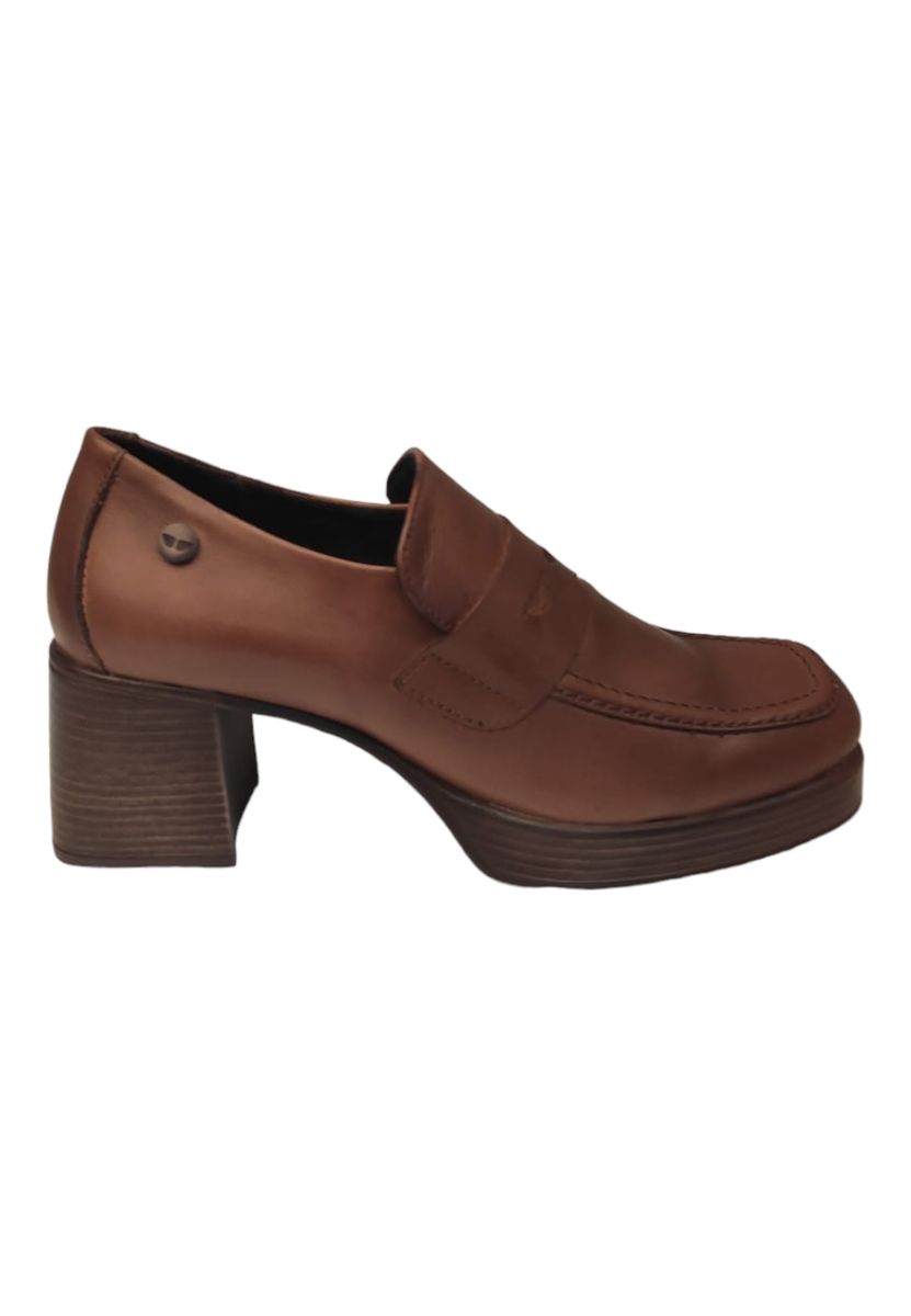 Brauner Leder Slipper mit Absatz und Plateau