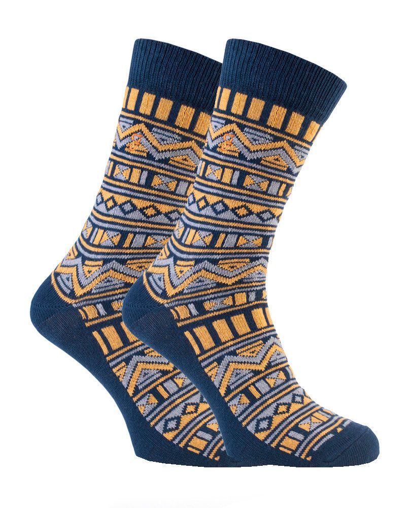 Farah - 2 Paar Herren Funky Vintage gemustert bunte dicke Baumwolle Crew Socken - FVS008NVY