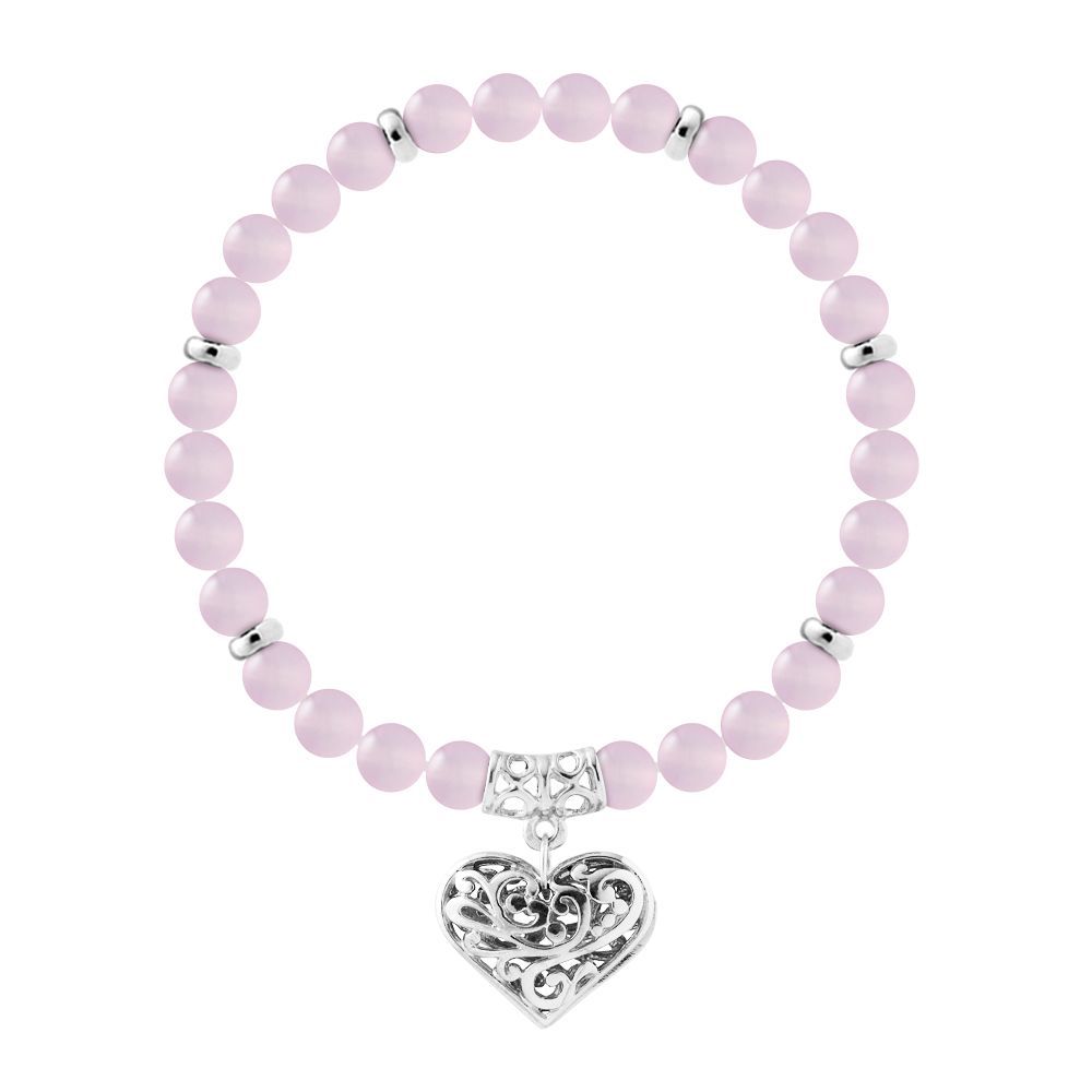 Rosenquarz Perlenarmband mit Herzanhänger