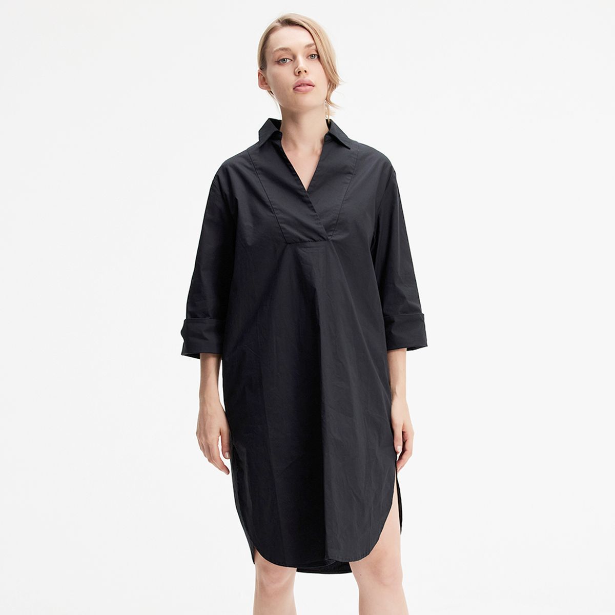 Baumwoll-Hemdkleid mit 3/4-Ärmeln